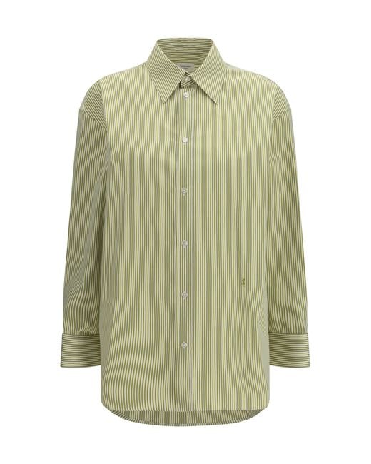 Saint Laurent Green Vertical Striped Button Shirt
