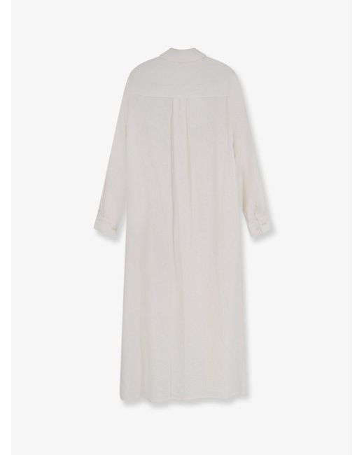 Hevò White Arigliano Linen And Viscose Chemisier Dress