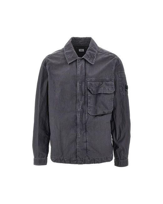 C P Company Gray 50 Fili Wax Fabric Overshirt for men