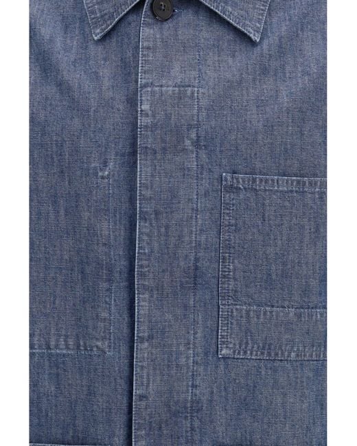 Jil Sander Blue Patch-Pocket Chambray Overshirt for men
