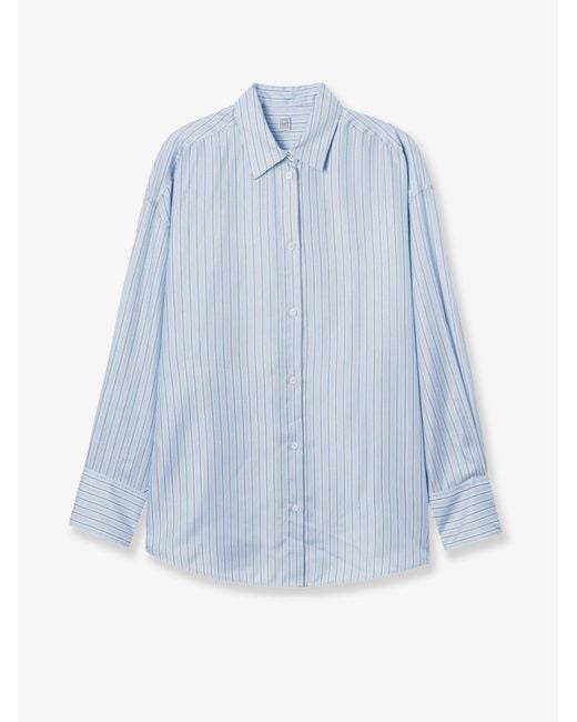 Totême Blue Silk Shirt With Striped Pattern