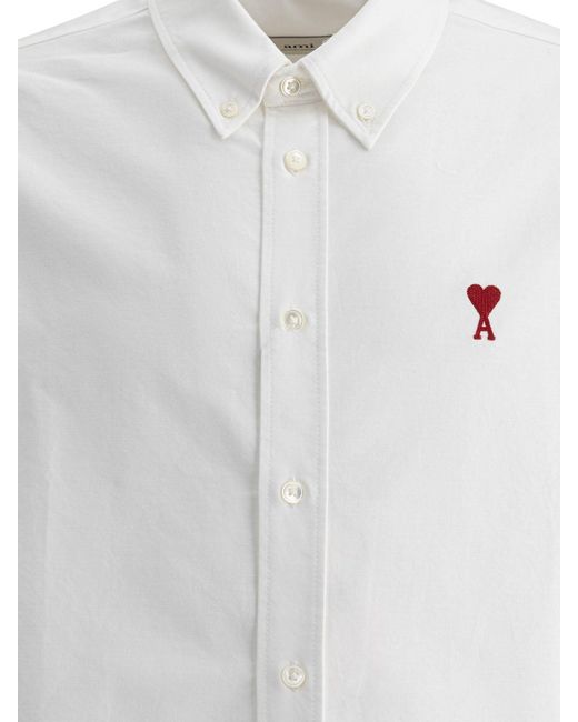 AMI White Heart Logo Embroidery Cotton Shirt for men