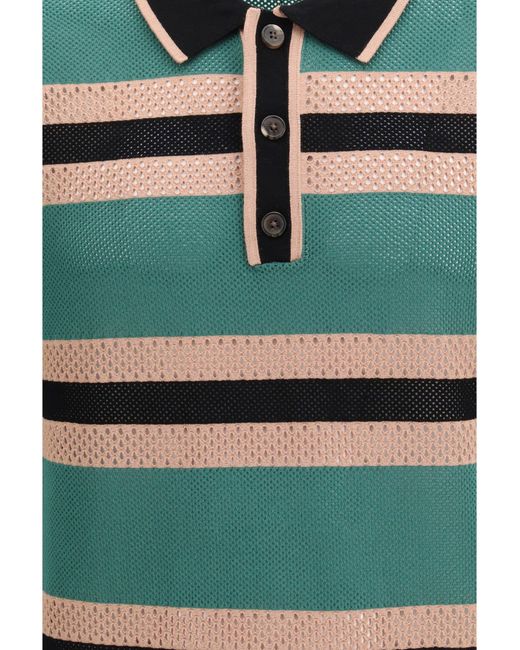 Dries Van Noten Green Striped Polo Shirt for men