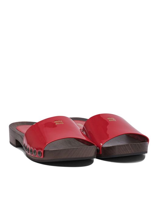 Miu Miu Red Patent Leather Clogs 30Mm