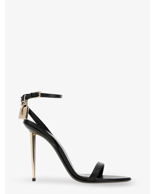 Tom Ford Black Leather Sandals With Metal Padlock Detail