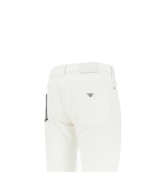 Emporio Armani White Stretch Gabardine J06 Pants for men
