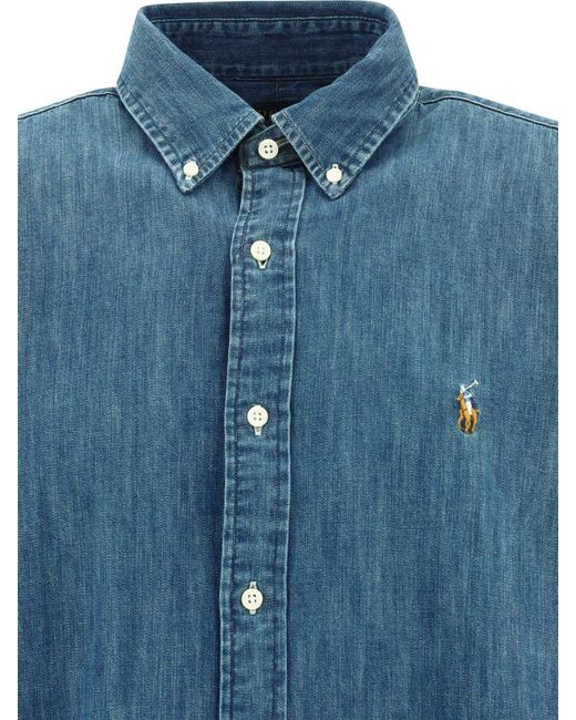 Polo Ralph Lauren Blue Custom-Fit Denim Shirt for men