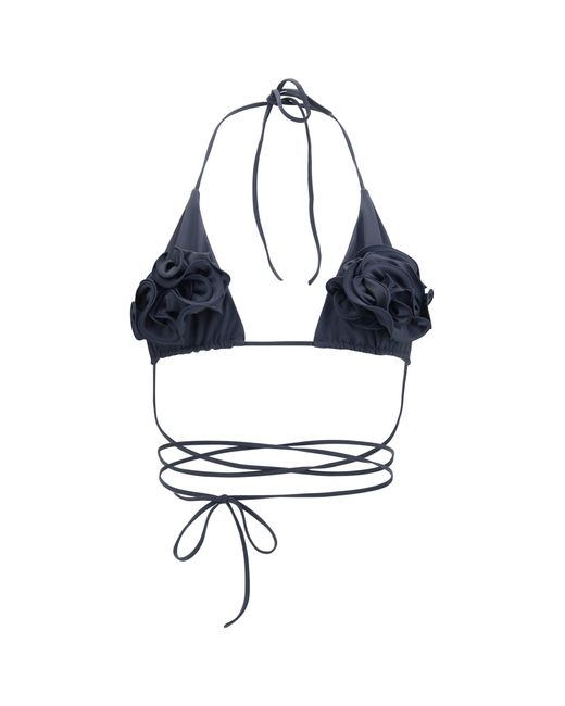 Magda Butrym Blue Floral Strappy Triangle Bikini Top