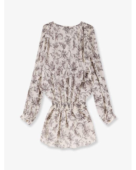 Golden Goose Deluxe Brand White Short Cotton Dress With Floral Pattern
