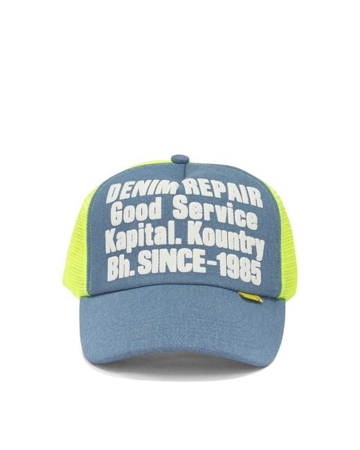 Kapital Blue Denim Repair Service Trucker Hat for men
