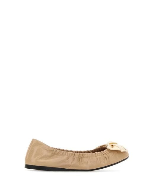 Prada Natural Leather Ballets Flat With Bow