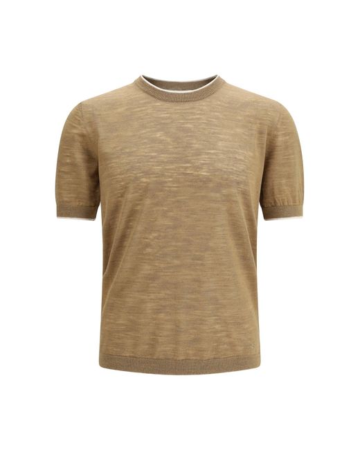 Brooksfield Natural Short-Sleeved Linen-Blend Shirt for men