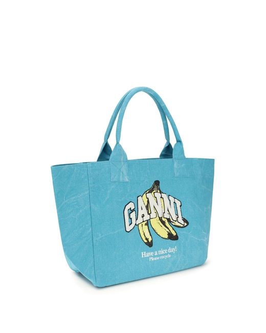 Ganni Blue Medium Banana Print Tote Bag