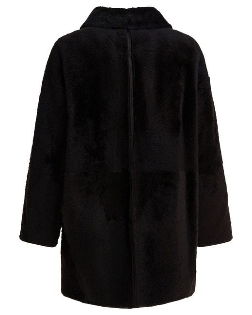 Max Mara Black Long Shearling Coat