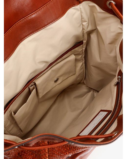 Brunello Cucinelli Brown City Leather Backpack With Engraved Lettering Logo for men