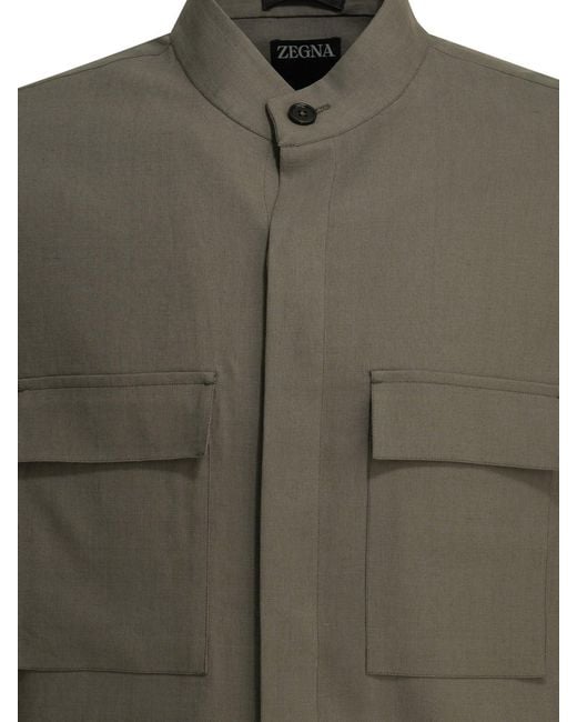 Zegna Green Linen Overshirt Jacket for men