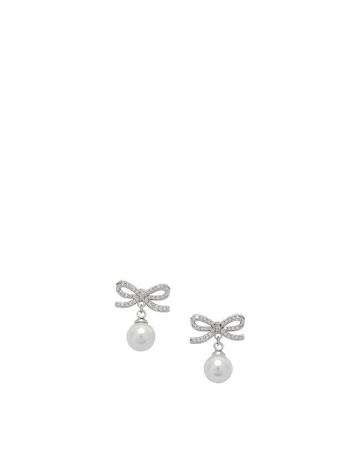 Self-Portrait White Earrings With Bow And Pearls