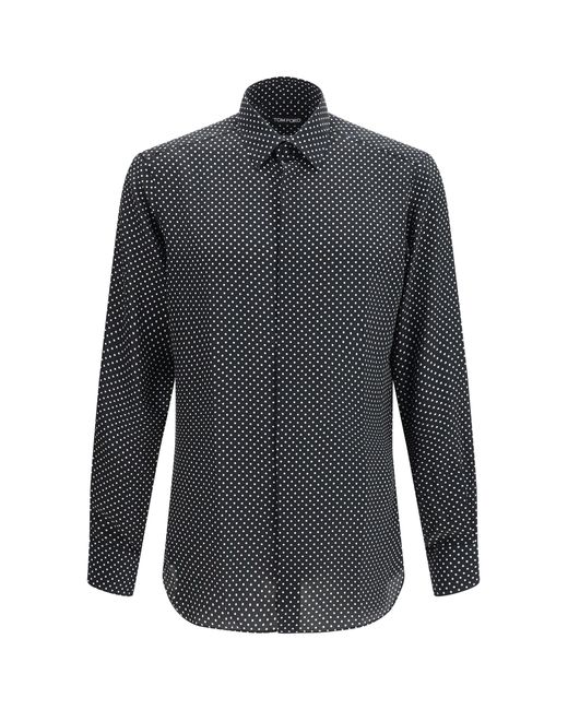 Tom Ford Gray Crepe De Chine Polka Dot Shirt for men