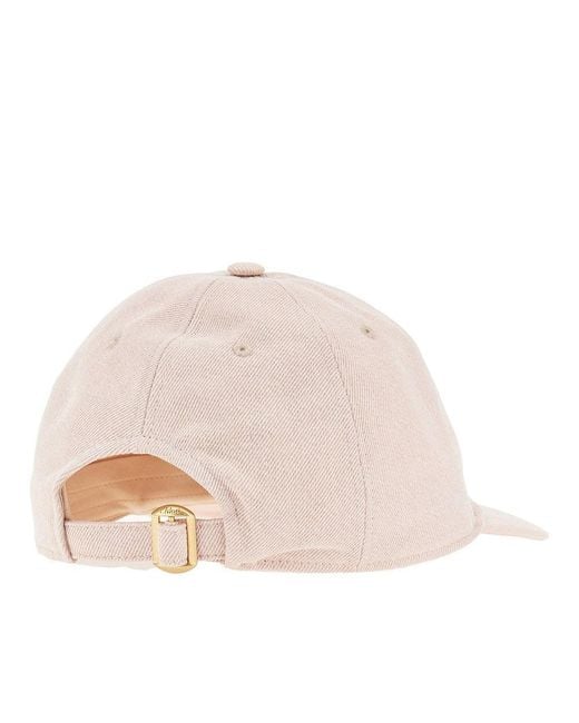 Chloé Pink Logo Embroidery Denim Baseball Cap