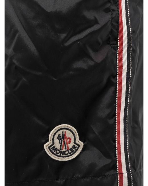 Moncler Black Nylon Swim Trunks With Logo Patch On The Bottom for men