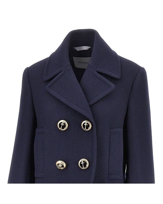Balenciaga Blue Textured Wool Cropped Jacket