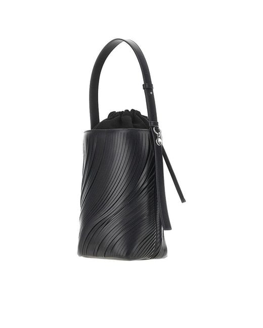 Emporio Armani Black Fringed Cut Leather Bucket Bag