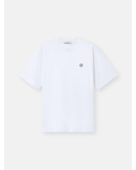 Stone Island White Slim Fit T-Shirt With Compass Logo for men