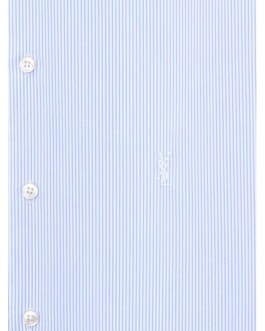 Saint Laurent White Cassandre Cotton Shirt With Striped Pattern for men