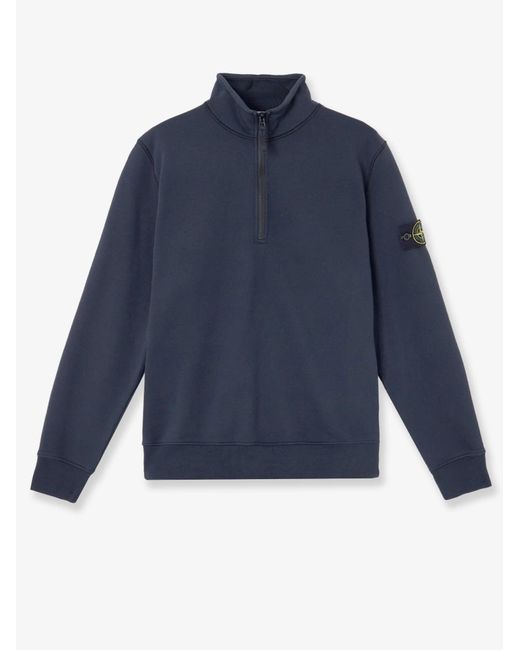 Stone Island Blue Cotton Sweatshirt With Side Logo Patch for men