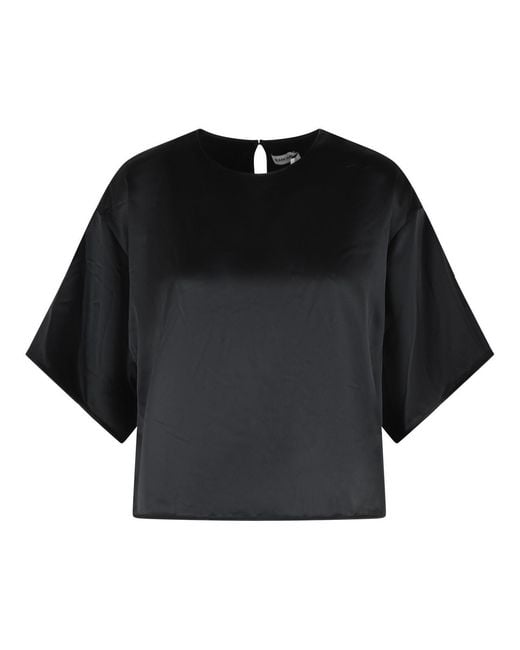 Jonathan Simkhai Black Loose Fit Acetate Blend Top With Crew Neckline