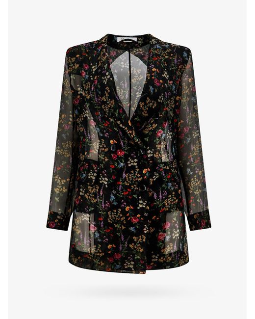 Max Mara Black Silk Blazer With Floral Print