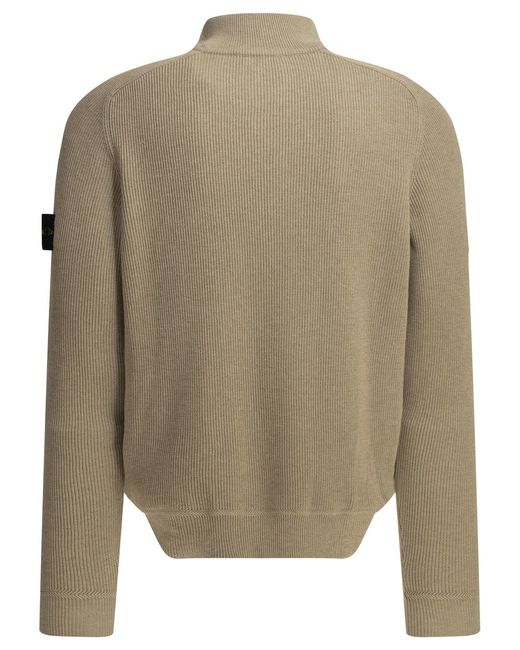 Stone Island Natural Half Zippered Cotton Knitwear for men