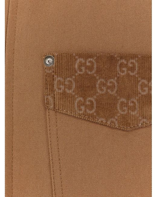 Gucci Brown Canvas Jacket With Gg Details for men