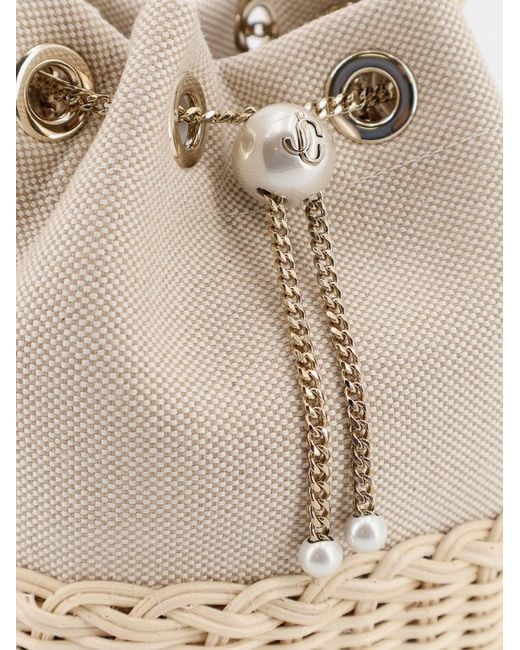 Jimmy Choo Blue Bon Bon Raffia And Canvas Bucket Bag