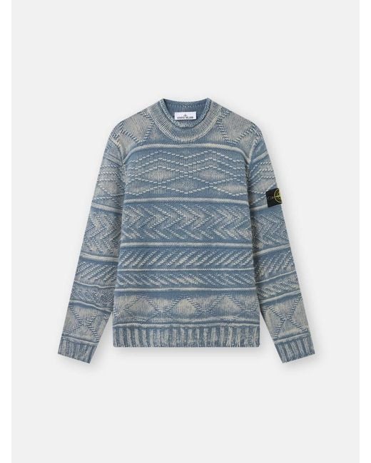 Stone Island Blue Cashmere Crewneck Sweater for men