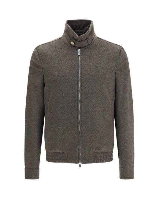 Brunello Cucinelli Gray Wool Zip Jacket With High Collar for men
