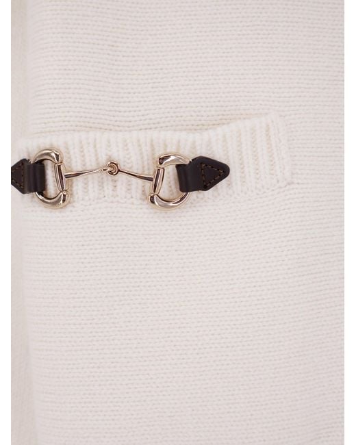 Gucci Natural Wool And Cashmere Cardigan With Metal Horsebit