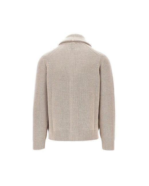 Drumohr Gray Merino Wool Cardigan With Shawl Collar for men