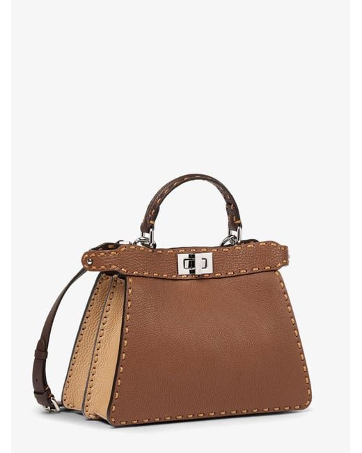 Fendi Brown Peekaboo Iseeu Small Leather Shoulder Bag With Selleria Macro Stitching