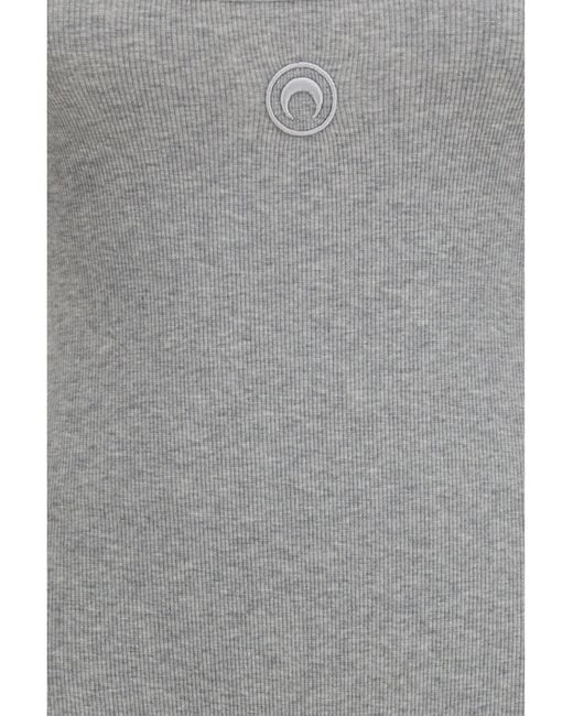 MARINE SERRE Gray Moon Logo Ribbed Jersey Short Catsuit