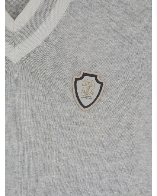 Brunello Cucinelli Gray Cotton Vest With Front Logo Patch for men