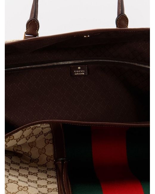 Gucci White Gg Fabric Travel Bag With Web Detail On The Front for men