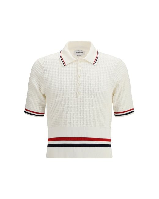 Thom Browne White Woven Cotton Polo for men