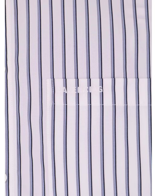 Balenciaga White Tucked Sleeve Striped Cotton Shirt