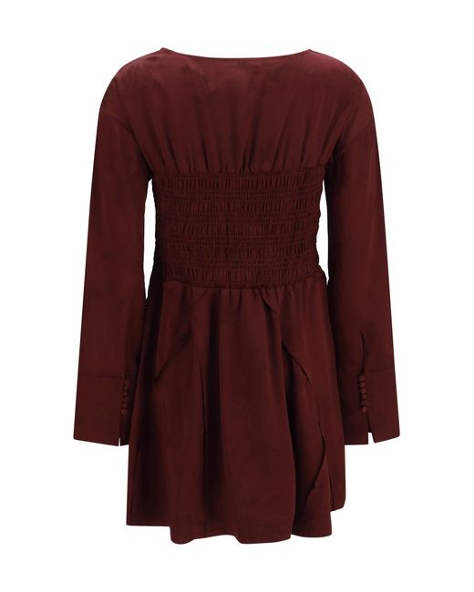 Ganni Purple Long-Sleeve Satin Mini Dress Port Royale