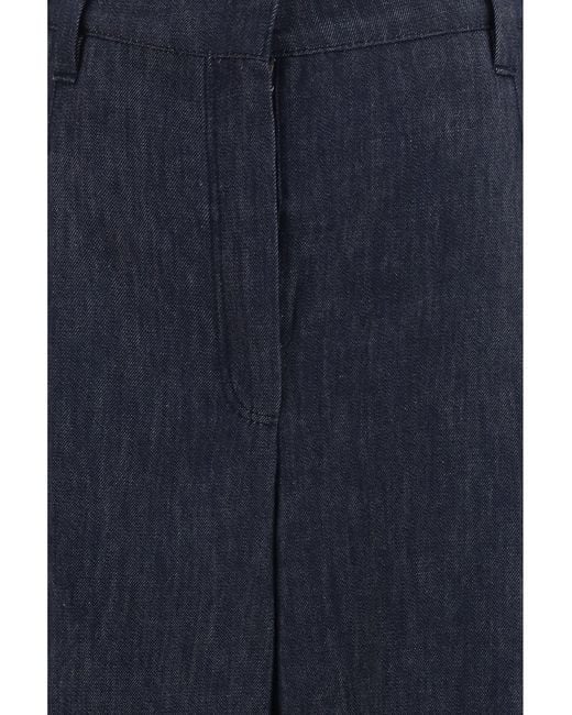Brunello Cucinelli Blue Denim Effect Twill Wide Pants