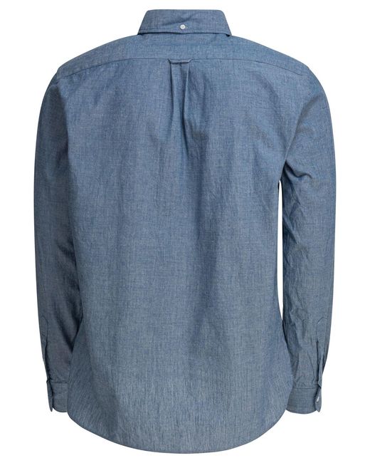 Beams Plus Blue Shirt With Button-Down Collar Shirts Light for men