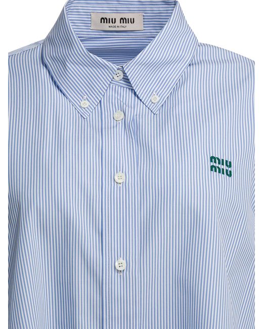 Miu Miu Blue Poplin Shirt With Logo