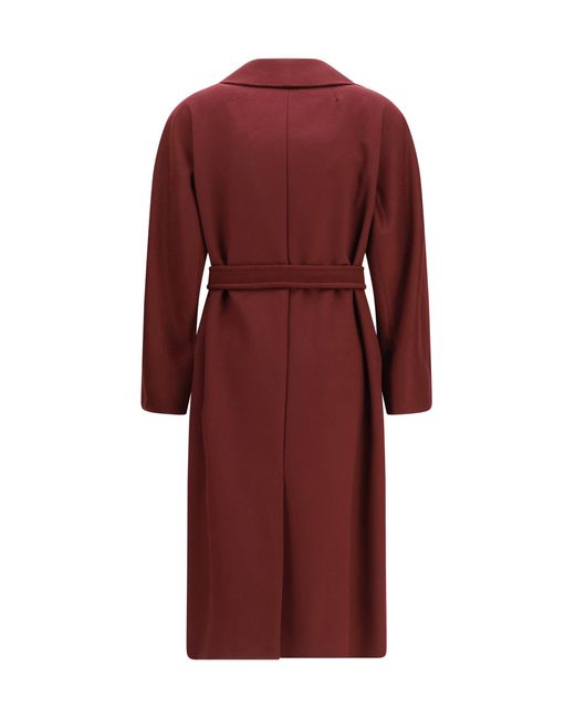 Weekend by Maxmara Red Belted Wool Coat Bordeaux