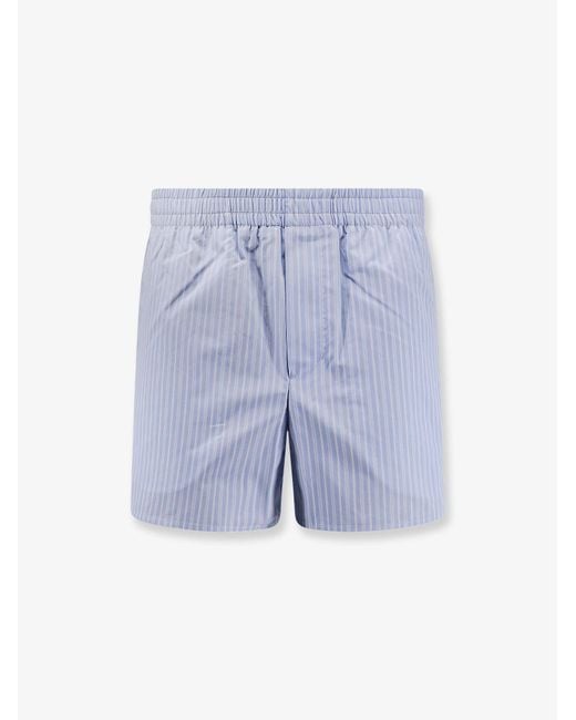 AMI Blue Cotton Bermuda Shorts With Striped Pattern for men